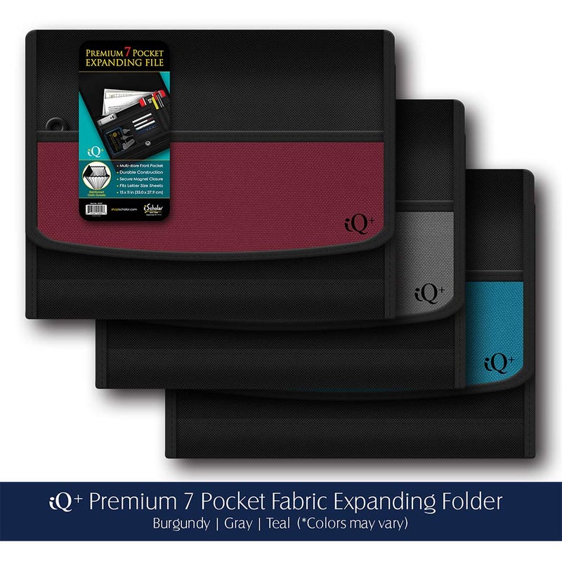 iScholar iQ Plus Premium 7 Pocket Fabric Expanding Folder, 13 x 10 Inches, Color Will Vary (34107) - Image 4